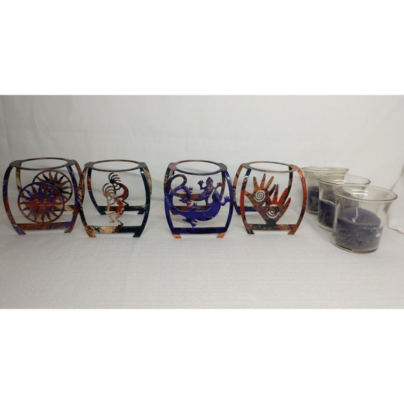Celestial Lizard Hand Sun Kokopelli Artlite Candle Holder Color Fusion Votive 4 - Picture 1 of 5